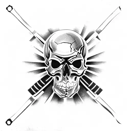 Skull Head With Wrench Crossbone Behind Head