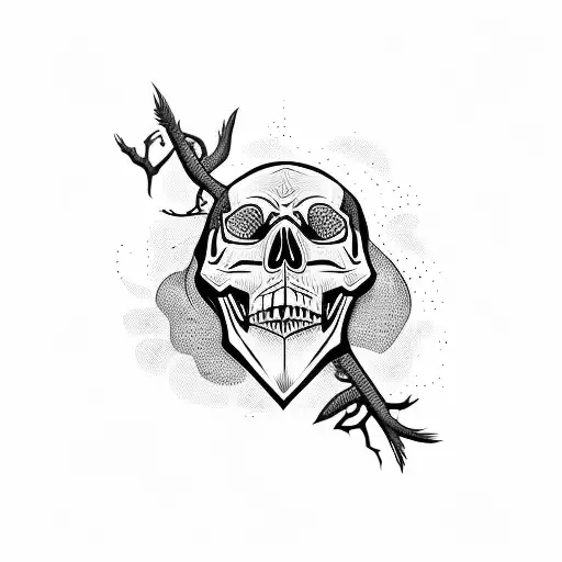 Skull Carved With 3Mv With A Crow Perched On