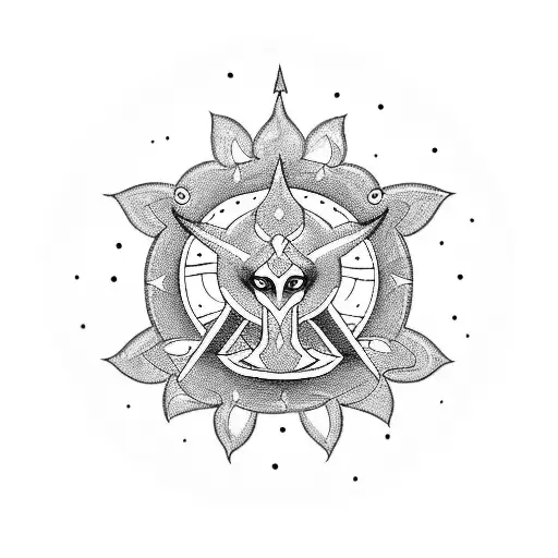 A Blackwork Tattoo Of A Detailed Hindu Trishul With Space And Astronomy Themes