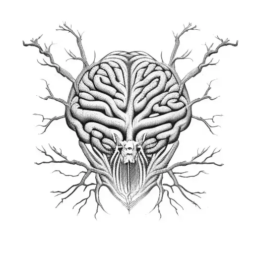 Tree With Roots In A Brain And Jaw Of Wolf