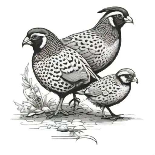 Male Gamble's Quail Walking With Baby Quail Looking At Each Other