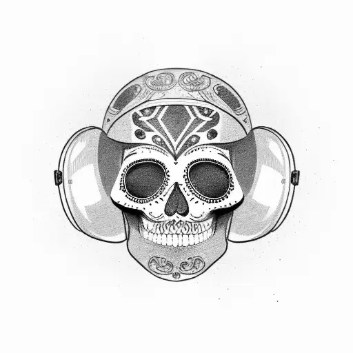 Mexican Sugar Skull Wearing A Motorcycle Helmet
