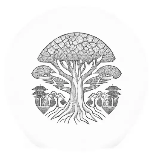 A Tribal-inspired Tattoo Of A Student Studying Under A Baobab Tree