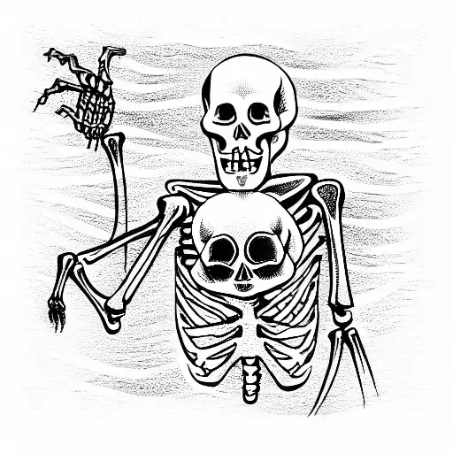 Woodcut Skeleton Hiking With Backpack