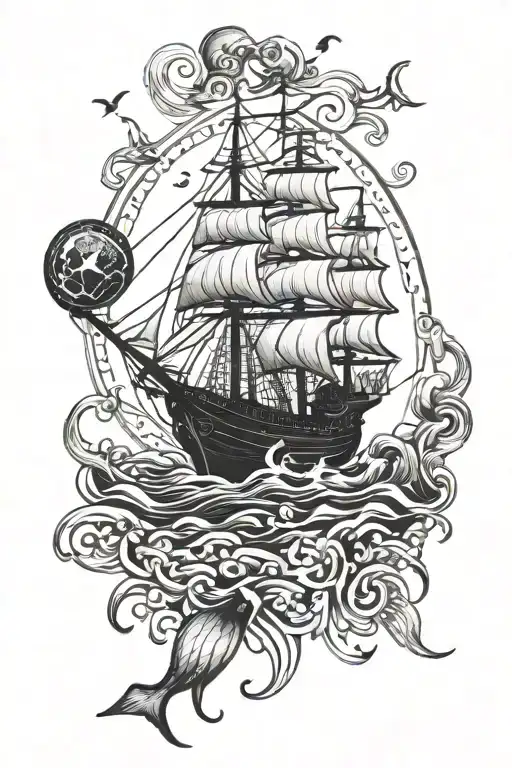 Ship Sailing And Mermaid Sowing Way The Design