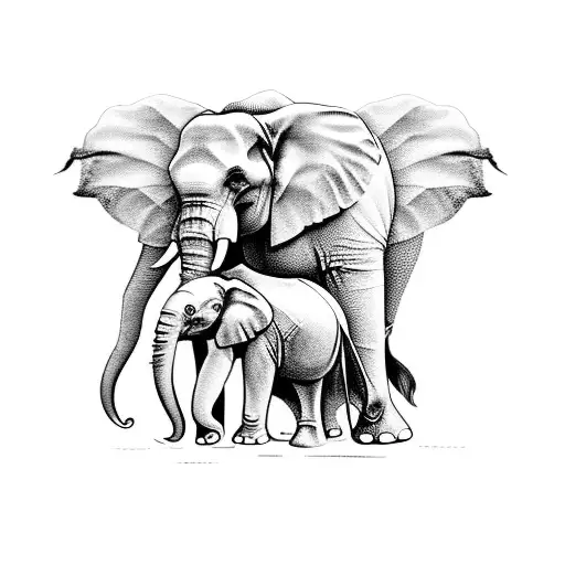 Mother And Baby Elephants