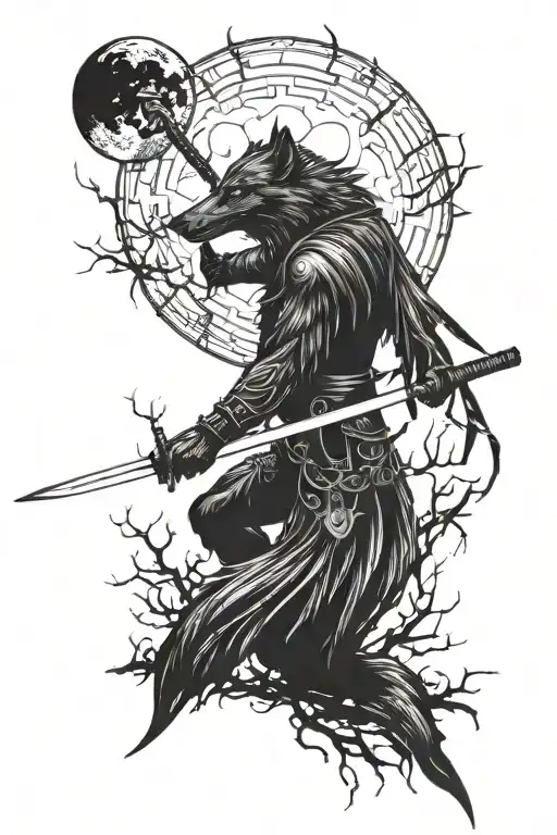 Warlock Katana Wolf Raven Waxing Moon
