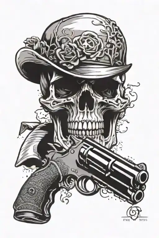 Skull With Revolver In Its Mouth Open