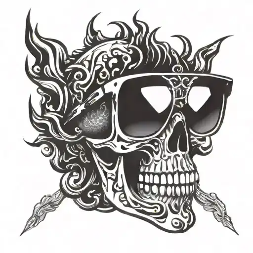 A Skull Wearing Sunglasses Surrounded By Flames