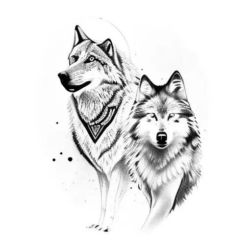 White Wolf With A Black Wolf Happy Together