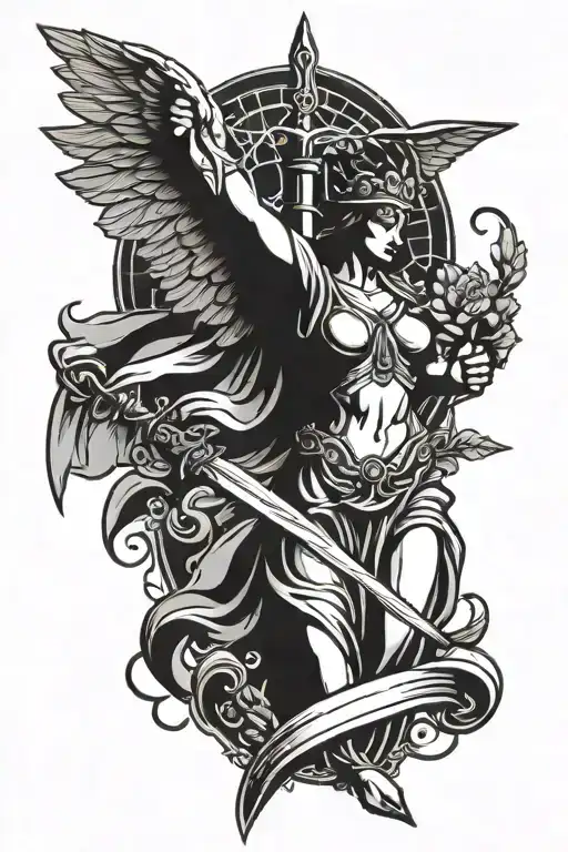Sword With Wings And Lady Justice