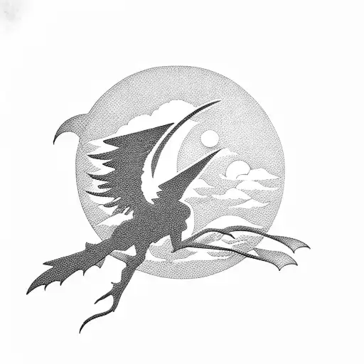 Silhouette Of A Winged Man Infront Of The Moon