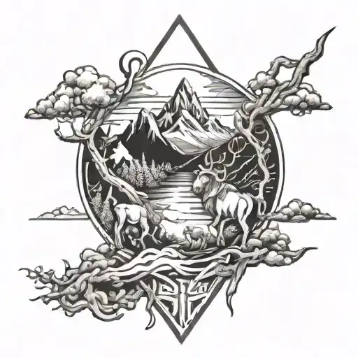 Design A Tattoo That Combines Trekking And Norse Mythology For An Adventurous And Mystical Theme
