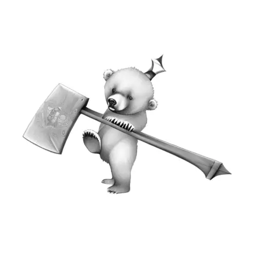 A Baby Bear Holding An Axe