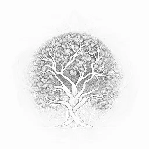 Tattoo Design Of A Tree Of Life With Banners Hanging