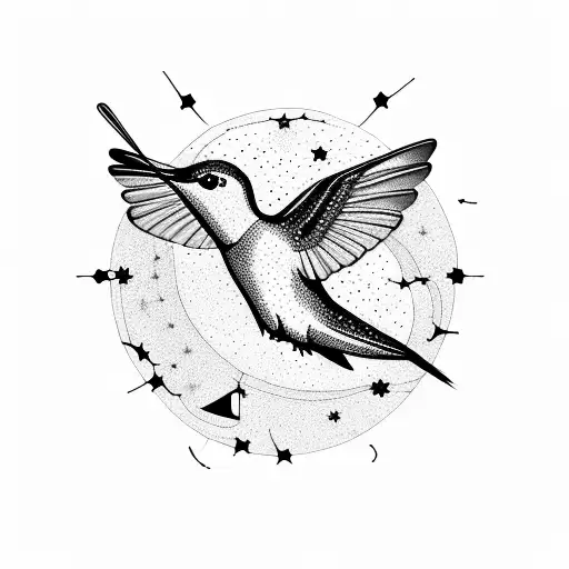 Hummingbird Surrounded By Constellations In Sketch Style
