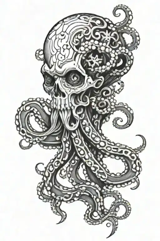 Octopus Head Made Of Brains Holding Cross And Heart