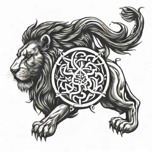 A Lion And A Capricorn Symbol Intertwined To Represent Strength And Determination