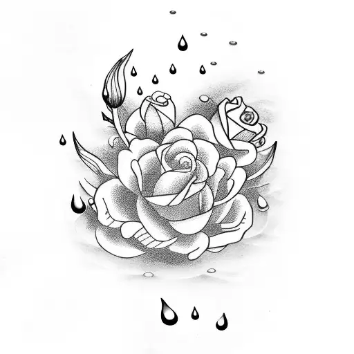 Koi Fish With Roses And Rain