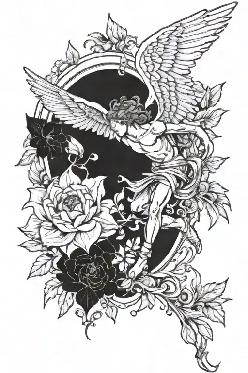 The Fall Of Icarus Tattoo With Flowers