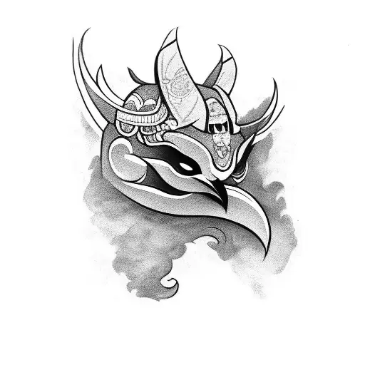 Hannya Mask With A Crow On Top Shoulder