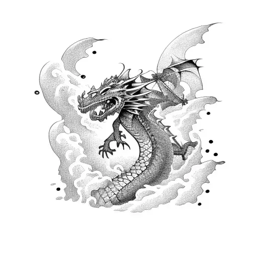 Incorporate A Dragon And A Surfer Riding A Giant Wave