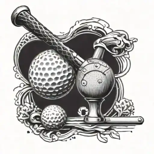 Incorporate A Detailed Golf Ball And Tee Design With A Carpenter's Hammer And Nails