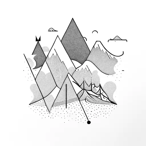 An Adventurous Mountain Landscape With Geometric Arrow Designs