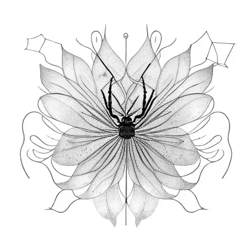 A Surrealistic Composition Of A Spider Lily And A Butterfly In Blackwork Style