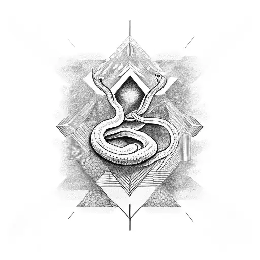 Snake On Rectangle Filled With Geometrical Forms And Ornaments