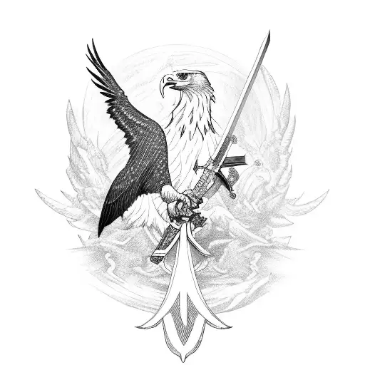 An Eagle And Sword Intertwined In A Fierce Battle
