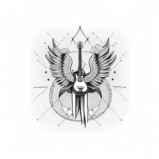 A Guitar With Wings Flying In The Sky