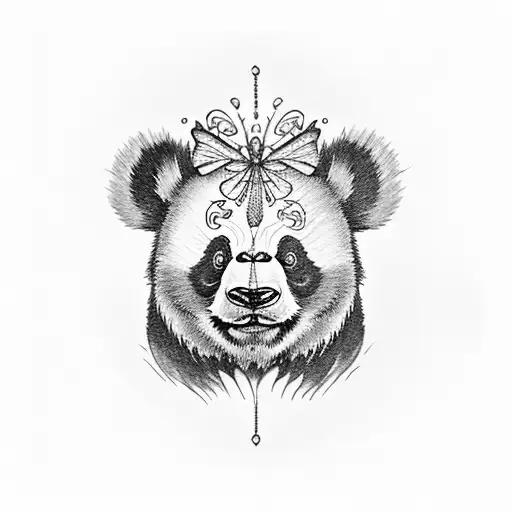 Panda Playing With A Butterfly