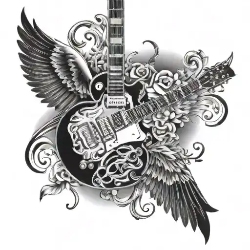 Les Paul Guitar With Angel Wings Surrounded