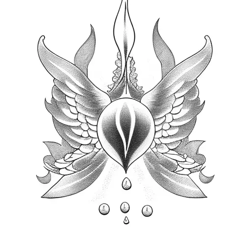 A Water Droplet With Angel Wings In A Blackwork Style