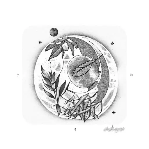 Moon Behind Olive Branch Leaves