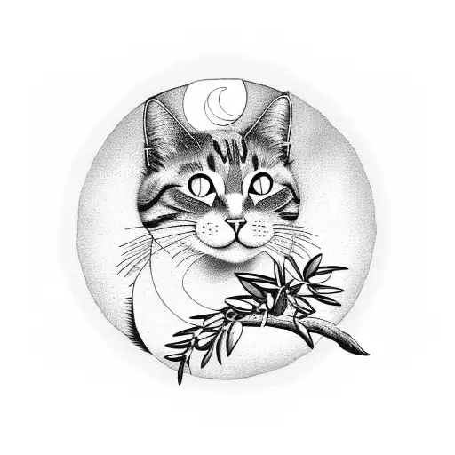 Cat With Olive Tree And Moon