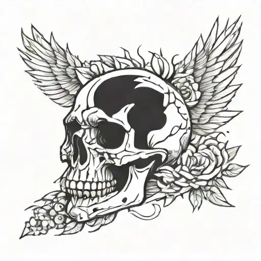 A Shattered Skull With A Raven Sitting On Top Of The Skull