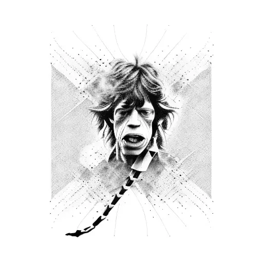A Black And Grey Portrait Of Mick Jagger With Snake-like Patterns
