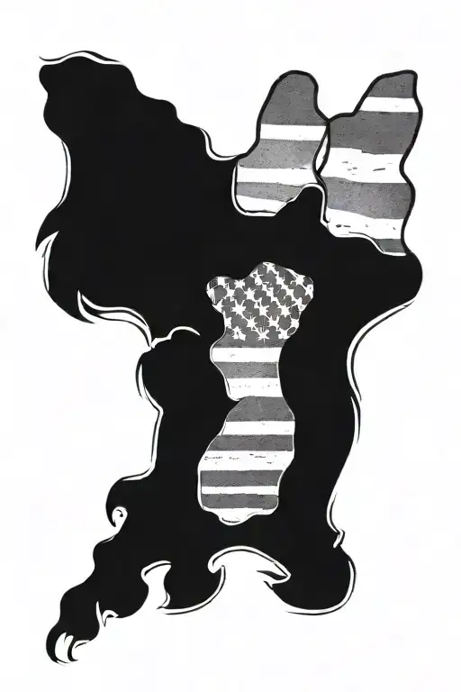 Dog Paw Print With American Flag Waving Black And White