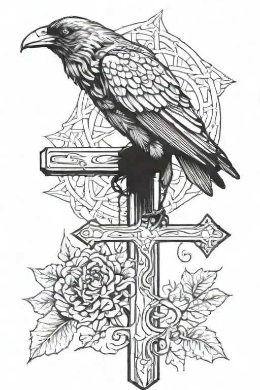 Cross And Crow Perched
