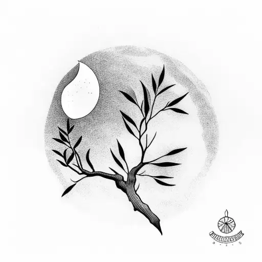 Olive Branch With Moon Behind It