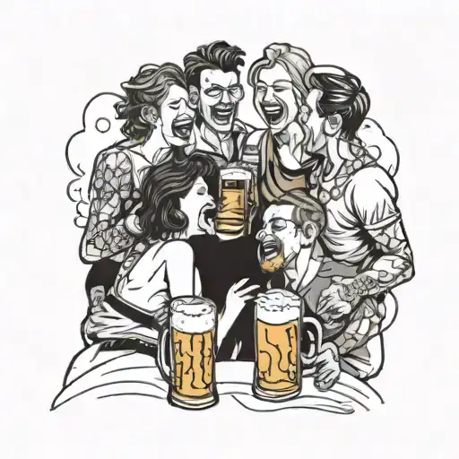 A Group Of Friends Laughing And Enjoying A Beer Together