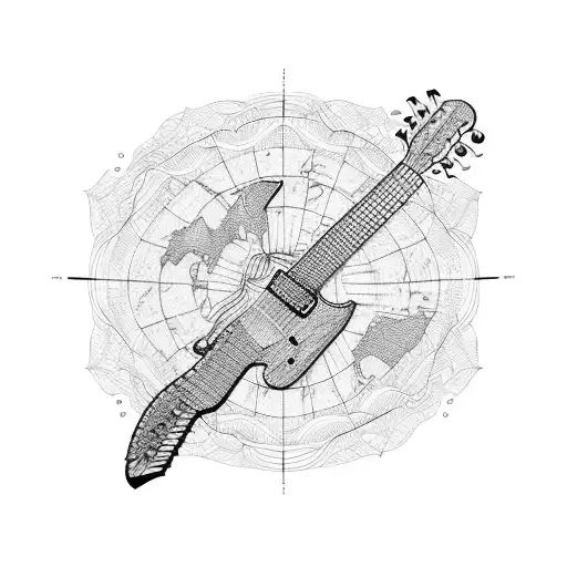 A Guitar Made Of Intricate Map Lines And Coordinates