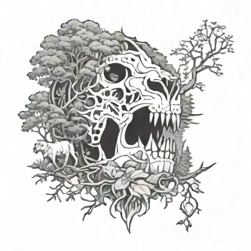Lion Skull Forest Scene