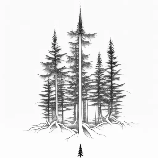 A Single Slender Pine Tree With Roots