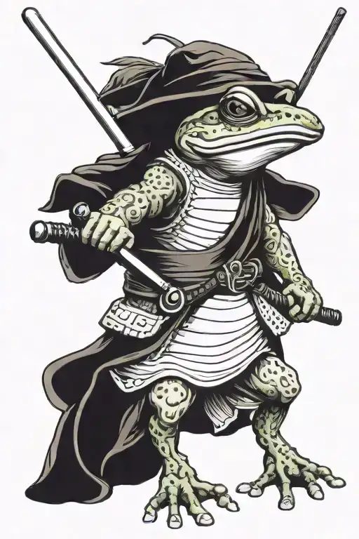 Frog Dressed Up Like A Ronin Holds A Katana