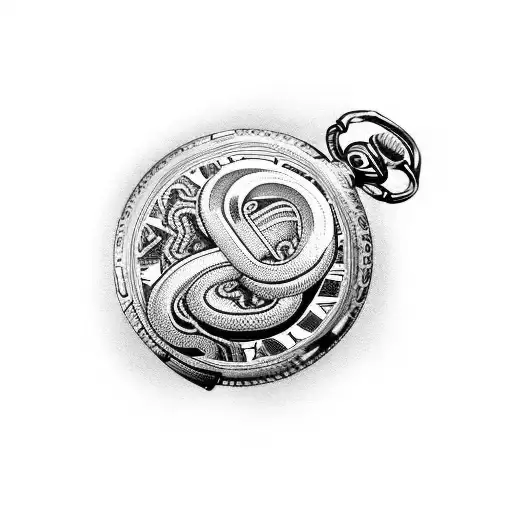 Snake Coiled Around A Vintage Pocket Watch