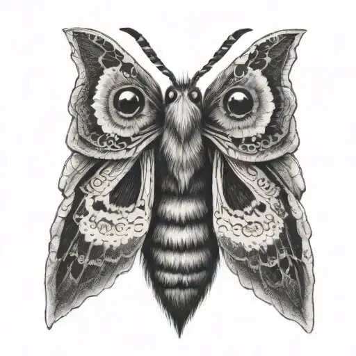 Realistic Tattoo Of A Moth With Its Lower Wings Merged With An Owls Face