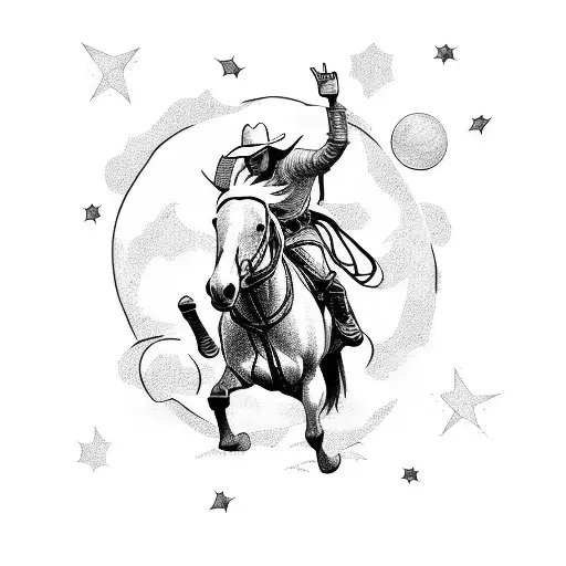 A Cowboy Riding A Horse In The Moonlight